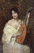 Alden J Weir Lady with a Mandolin oil on canvas